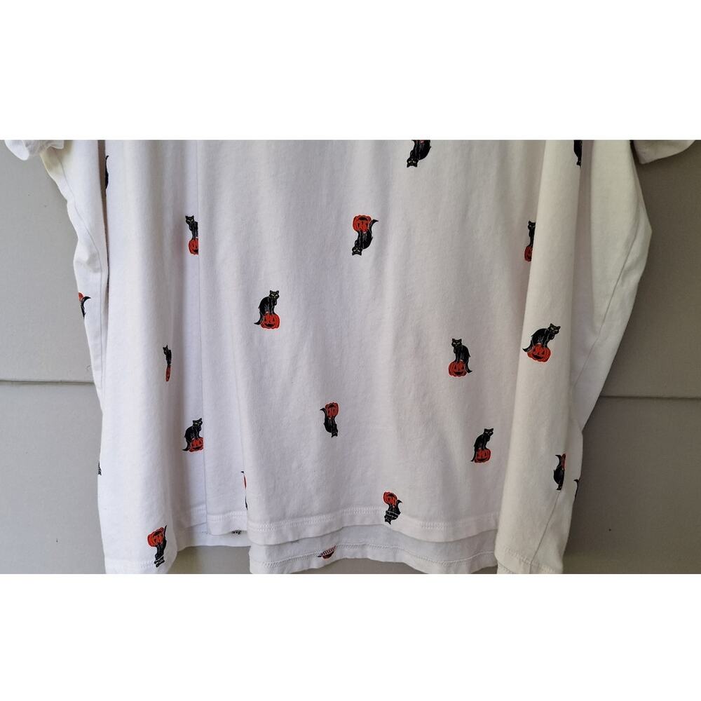 Old Navy Women's Halloween Black Cat Pumpkin 100% Cotton White T Shirt XXL - Picture 10 of 10